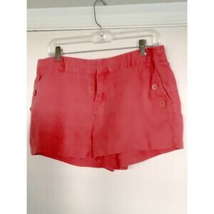 Women’s Cynthia Rowley Dark Orange Red Linen Flat Front Chino Shorts Size 10
